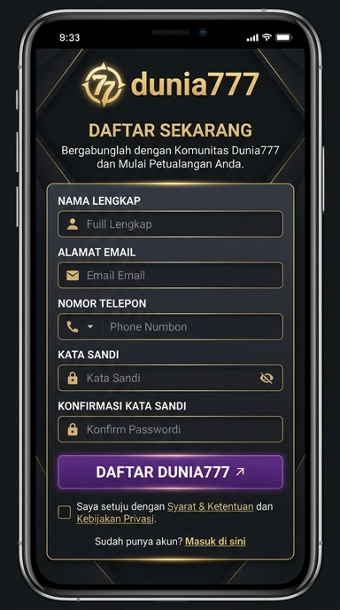 Tampilan halaman daftar dunia777